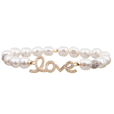 la perla bianca di vetro ideale del regalo di nozze 2023 e lo zircone d'ottone AMANO i braccialetti fatti a mano elastici delle perle