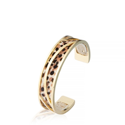 18.5cm ha inserito i polsini di cuoio fatti a mano reversibili, braccialetto del polsino placcato oro 14K