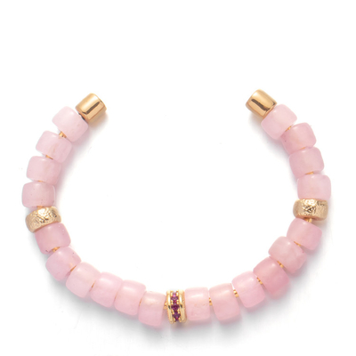 SS304 braccialetti in rilievo fatti a mano, Rose Quartz Bead Bracelet sostituibile avvitata