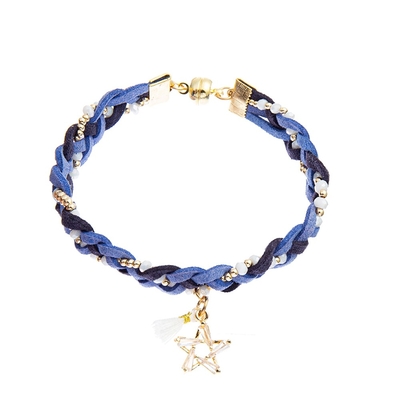 Blu navy magnetici del braccialetto delle perle della treccia della pelle scamosciata 7,25 pollici per l'adulto