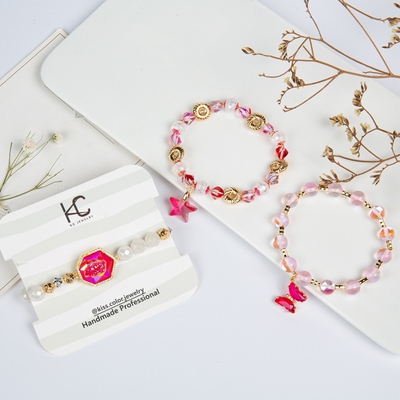 Farfalla rosa della stella dei braccialetti fatti a mano delle perle di Druzy della resina per la ragazza
