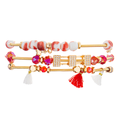 7,5&quot; nappa ha bordato l'oro elastico 14k dei braccialetti fatti a mano placcato