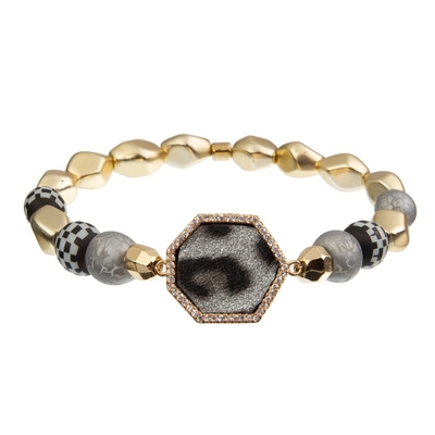 Handcraft il braccialetto d'ottone elastico 20g Grey Leopard With Gold della perla