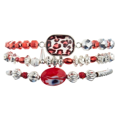 Perle dell'argento di Crystal Charm Bracelet With Red di vetro della stampa del leopardo