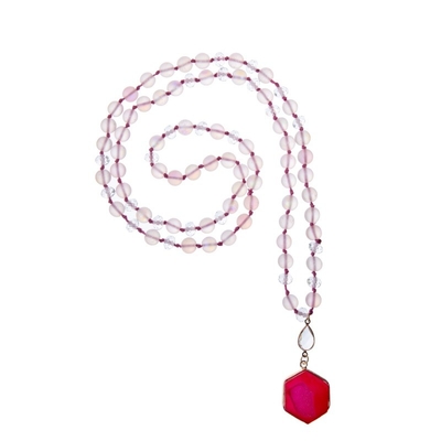Il pendente rosa di Druzy intorno al vetro mistico della sirena ha bordato la collana 8mm per la ragazza delle donne