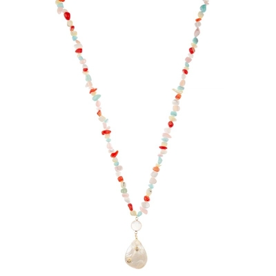 Collana a catena in rilievo fatta a mano della primavera con le perle di pietra multicolori Shell Pendant