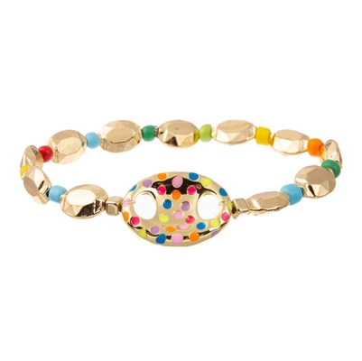 Il metallo di incanto del naso del maiale dell'oro borda il braccialetto fatto a mano elastico con le perle del seme dell'arcobaleno