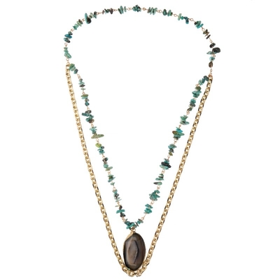 Il turchese fatto a mano di Gray Agate Semi Precious Pendant ha bordato strato della collana della catena il multi