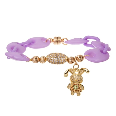 Incanto Pasqua Rod Bracelet For Woman magnetico in rilievo accatastabile del coniglio di zircone dell'oro