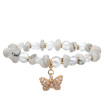 Trasparente fatto a mano del braccialetto di vetro di Crystal Beads Butterfly Charm Stackable