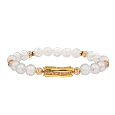 Delicato fatto a mano di vetro bianco dorato di Antivari Crystal Beads Stretchy Bracelet Stackable