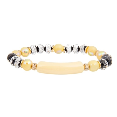Braccialetti in rilievo fatti a mano di plastica gialli di Antivari elastici con le perle di vetro d'argento