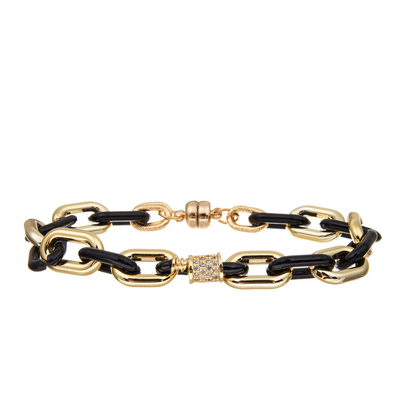 Braccialetto magnetico a catena di collegamento di Champagne Gold Plated Copper Jewelry per le donne