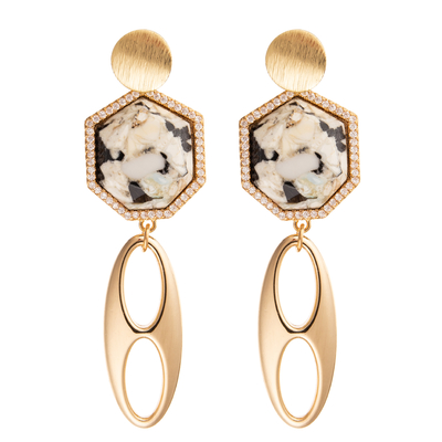 L'oro di Jelewrry ha placcato l'ettagono regolare Diamond Drop Earring per le donne