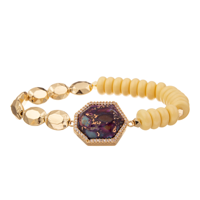 Un oro di 5 colori ha placcato i braccialetti fatti a mano di pietra delle perle con il pendente regolare dell'ettagono
