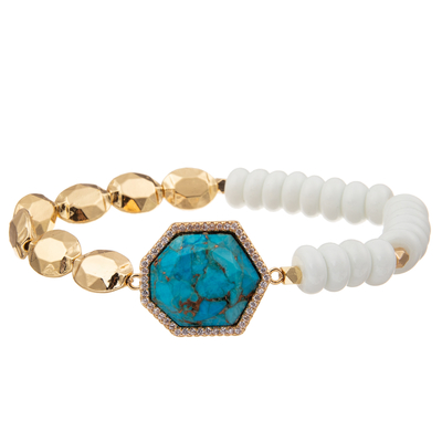 Un oro di 5 colori ha placcato i braccialetti fatti a mano di pietra delle perle con il pendente regolare dell'ettagono