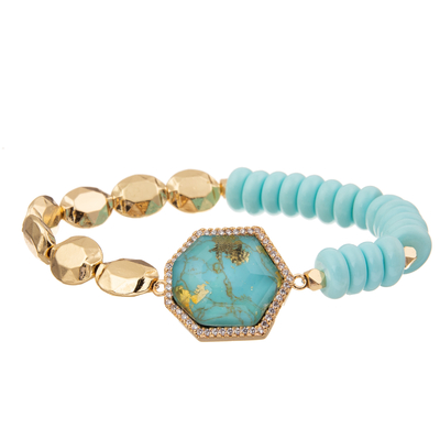 Un oro di 5 colori ha placcato i braccialetti fatti a mano di pietra delle perle con il pendente regolare dell'ettagono