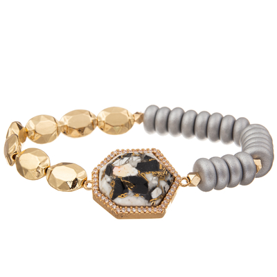 Un oro di 5 colori ha placcato i braccialetti fatti a mano di pietra delle perle con il pendente regolare dell'ettagono