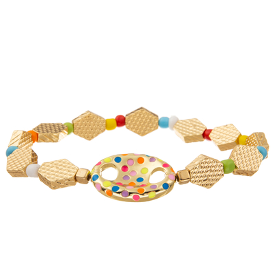 L'oro ha placcato i braccialetti fatti a mano del collegamento a catena delle perle con il cristallo sfaccettato rotondo