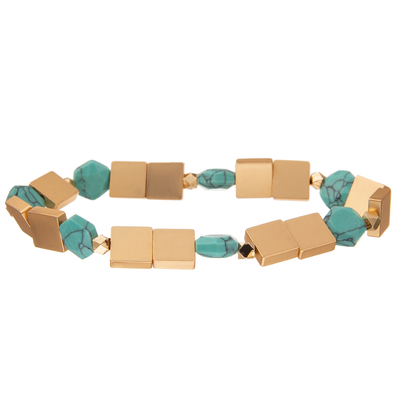 Braccialetti del collegamento a catena di Crystal Glass Beads Metal Handmade con turchese esagonale