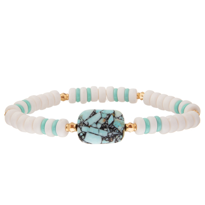 Braccialetti del collegamento a catena di Crystal Glass Beads Metal Handmade con turchese esagonale