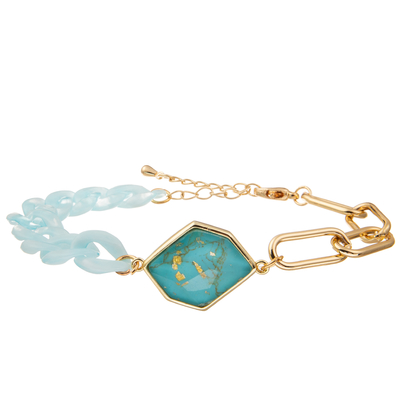 Braccialetti del collegamento a catena di Crystal Glass Beads Metal Handmade con turchese esagonale