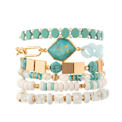 Braccialetti del collegamento a catena di Crystal Glass Beads Metal Handmade con turchese esagonale