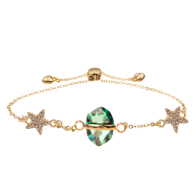 Braccialetto del collegamento a catena di zircone del braccialetto di incanto di forma della stella con il cristallo sfaccettato placcato oro