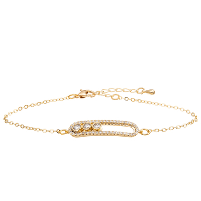 Graffetta Pin Shape Chain Link Bracelet di Antivari placcata oro con 3 zirconi