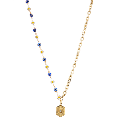 Pietra preziosa del collegamento a catena 14K/collana dorate in rilievo multicolori pendente turchese/della perla