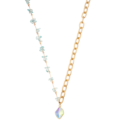 Pietra preziosa del collegamento a catena 14K/collana dorate in rilievo multicolori pendente turchese/della perla