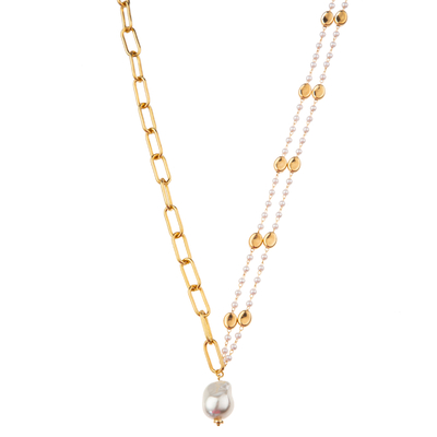 Pietra preziosa del collegamento a catena 14K/collana dorate in rilievo multicolori pendente turchese/della perla
