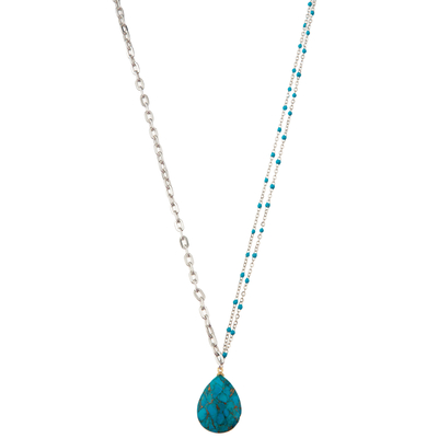 Pietra preziosa del collegamento a catena 14K/collana dorate in rilievo multicolori pendente turchese/della perla