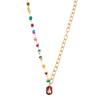 Pietra preziosa del collegamento a catena 14K/collana dorate in rilievo multicolori pendente turchese/della perla