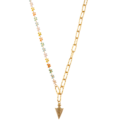 Pietra preziosa del collegamento a catena 14K/collana dorate in rilievo multicolori pendente turchese/della perla
