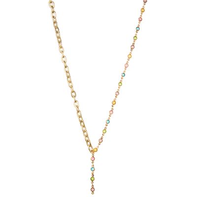 Pietra preziosa del collegamento a catena 14K/collana dorate in rilievo multicolori pendente turchese/della perla