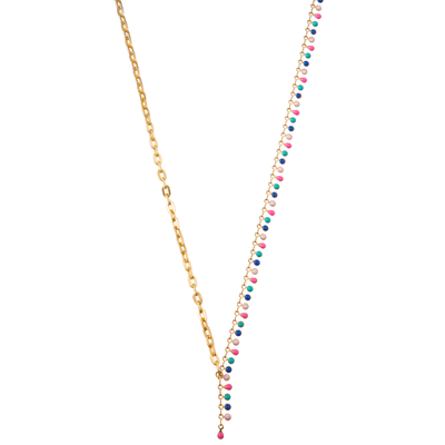 Pietra preziosa del collegamento a catena 14K/collana dorate in rilievo multicolori pendente turchese/della perla
