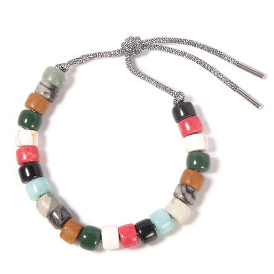 Gray Jasper Forte Beads Bracelet, cavo d'argento Jasper Bead Bracelet 16.2g