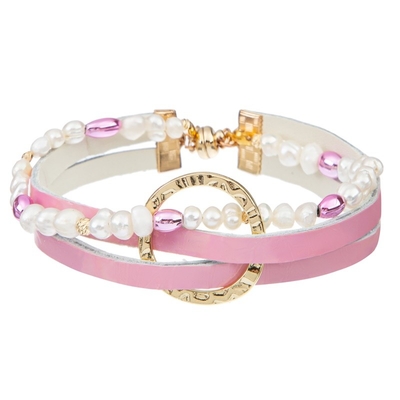 colore magnetico di rosa di bottone del cuoio della perla di 18.5cm e del braccialetto della perla