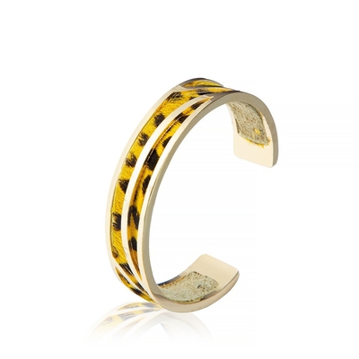 L'oro di cuoio del braccialetto 14K del polsino del leopardo giallo ha placcato il braccialetto di cuoio del pieno fiore