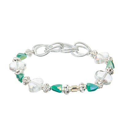 I multi insiemi in rilievo elastici dei braccialetti, seme d'argento verde borda i braccialetti