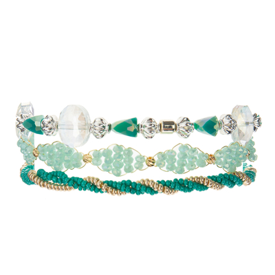I multi insiemi in rilievo elastici dei braccialetti, seme d'argento verde borda i braccialetti