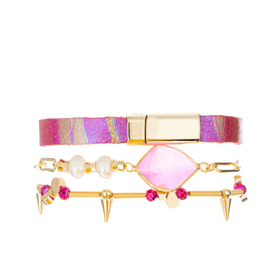 la chiara pila in rilievo elastica del braccialetto di 0.7mm ha messo il materiale di cristallo di cuoio rosa caldo di zircone