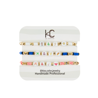 Polimero Clay Beaded Letter Bracelet, braccialetti della perla di alfabeto di 7.4*8mm