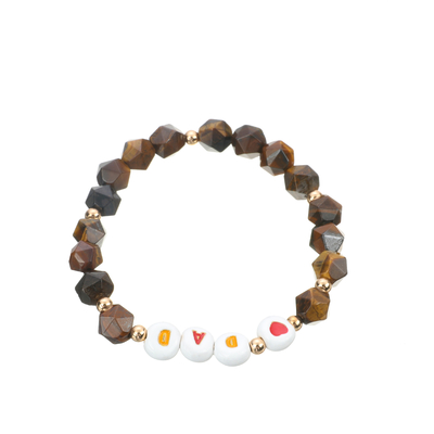 Braccialetto in rilievo elastico della lettera dei gioielli del KC, Tiger Eye Stone Bracelet affrontato 8mm