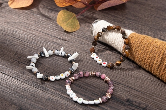 Braccialetto in rilievo elastico della lettera dei gioielli del KC, Tiger Eye Stone Bracelet affrontato 8mm