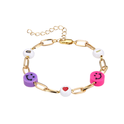 braccialetto in rilievo della lettera di 18.5cm, silicone Smiley Bead Bracelet