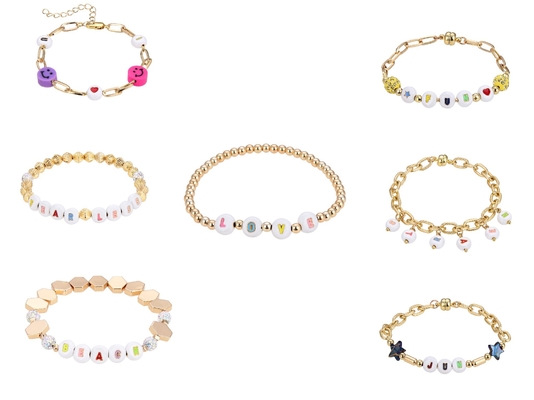braccialetto in rilievo della lettera di 18.5cm, silicone Smiley Bead Bracelet