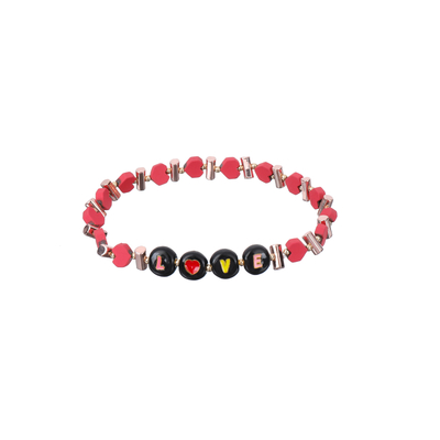 I braccialetti in rilievo dell'alfabeto dell'ematite, cuori rossi di 6mm amano il braccialetto in rilievo