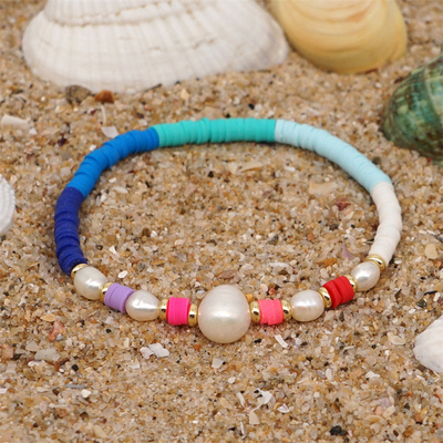 Braccialetto d'acqua dolce della perla di stile della Boemia, polimero multicolore Clay Bracelets dell'arcobaleno